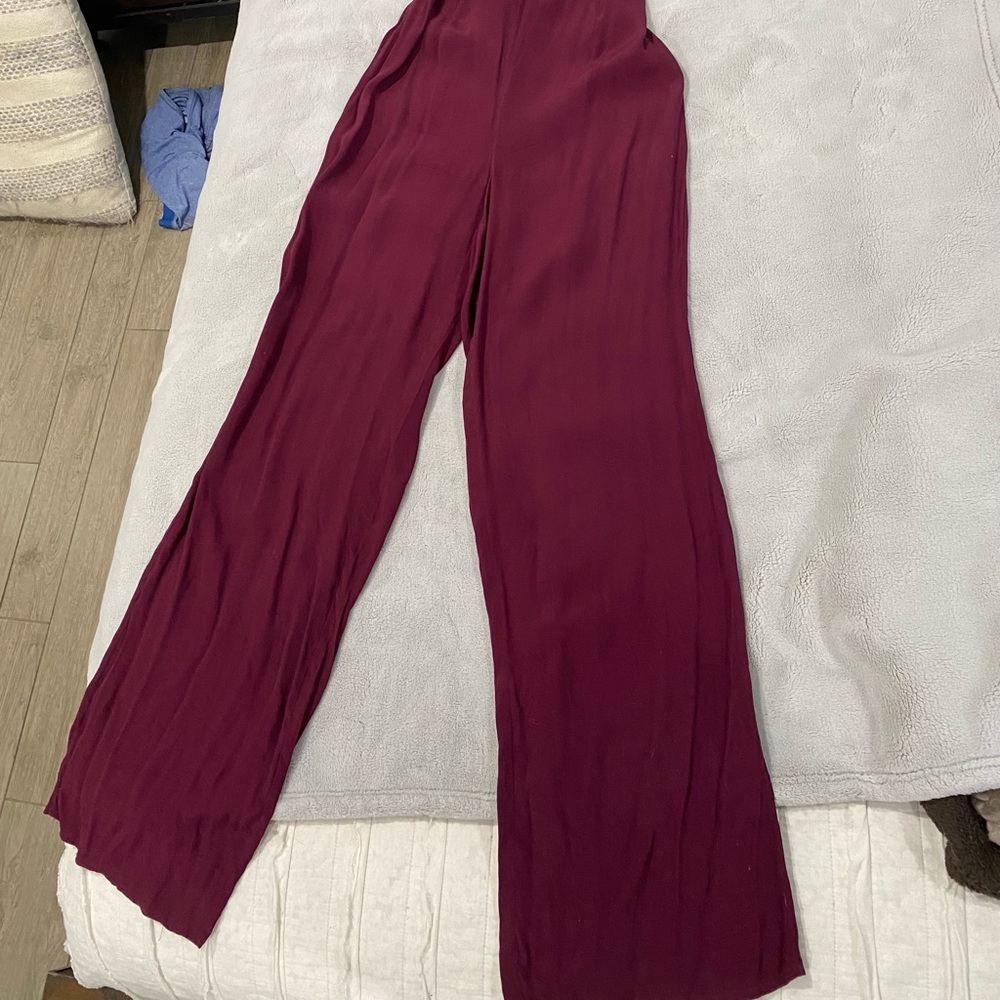 Maroon wide leg jumpsuit with open back